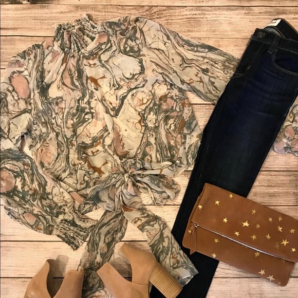 Turtle neck watercolor top - Picture 2 of 5